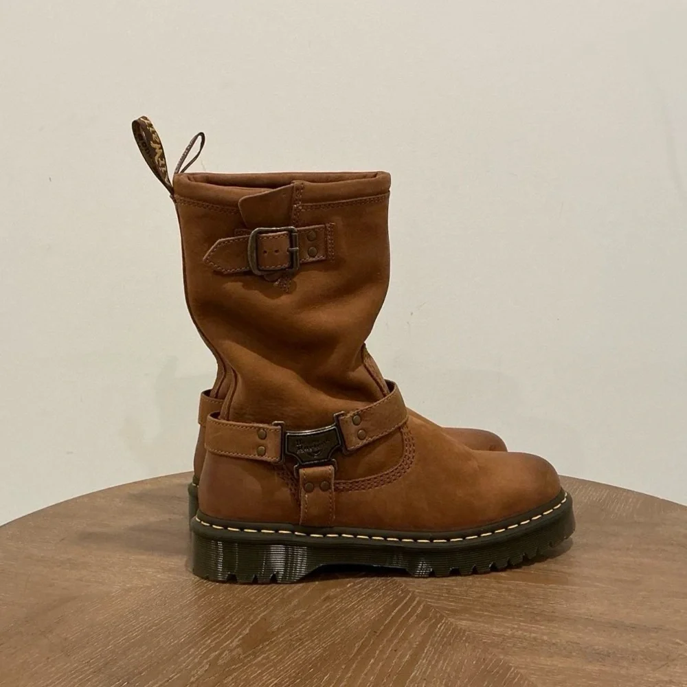Dr. Martens Women's Brown Leather Harness Mid-Calf Boot
